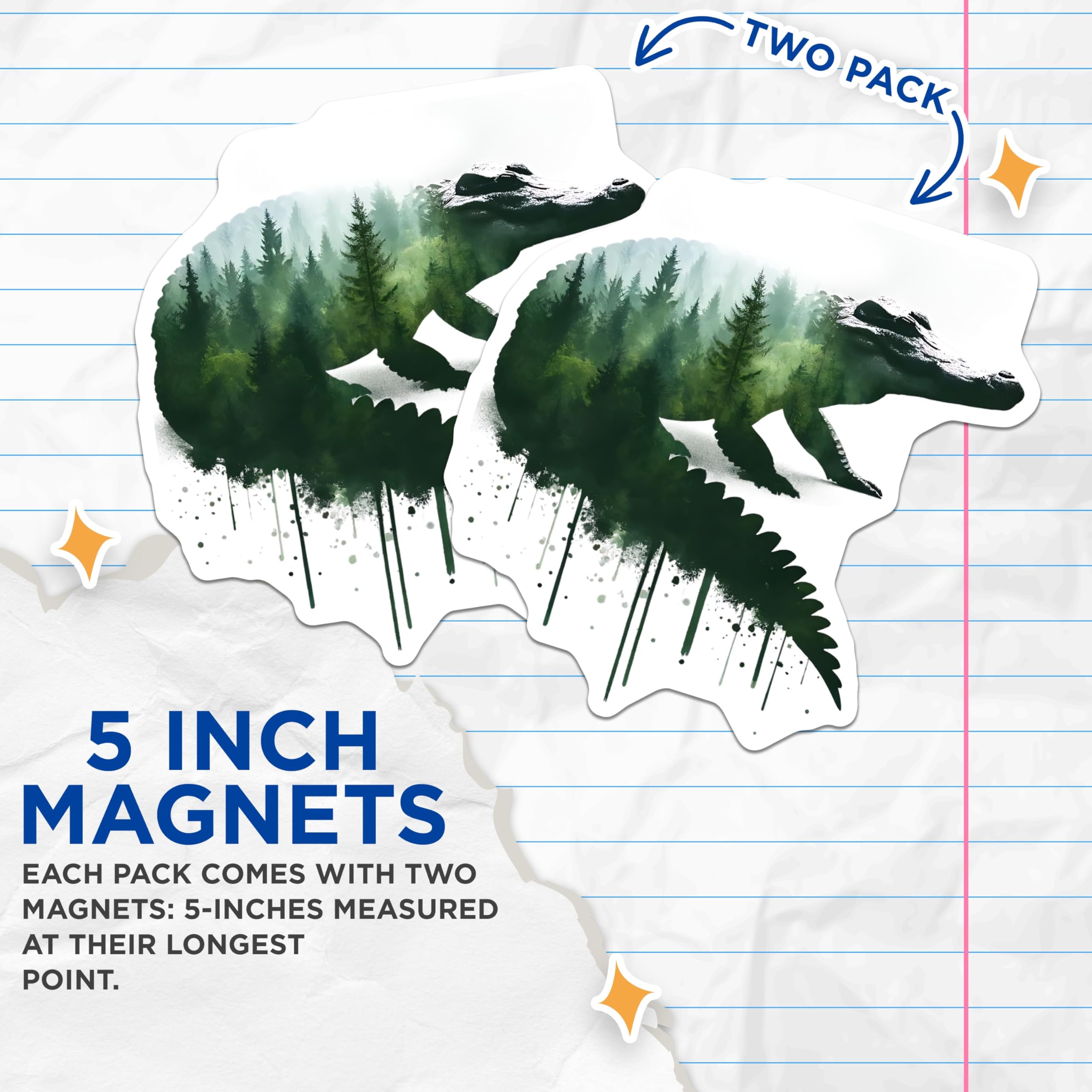 (2 Pack) Alligator Magnets - Forest Scene - Nature Inspired Decor - 5" On Longest Side - Premium Magnet - for Cars, Refrigerators, Toolboxes, Lockers - Made in USA - MAG16051