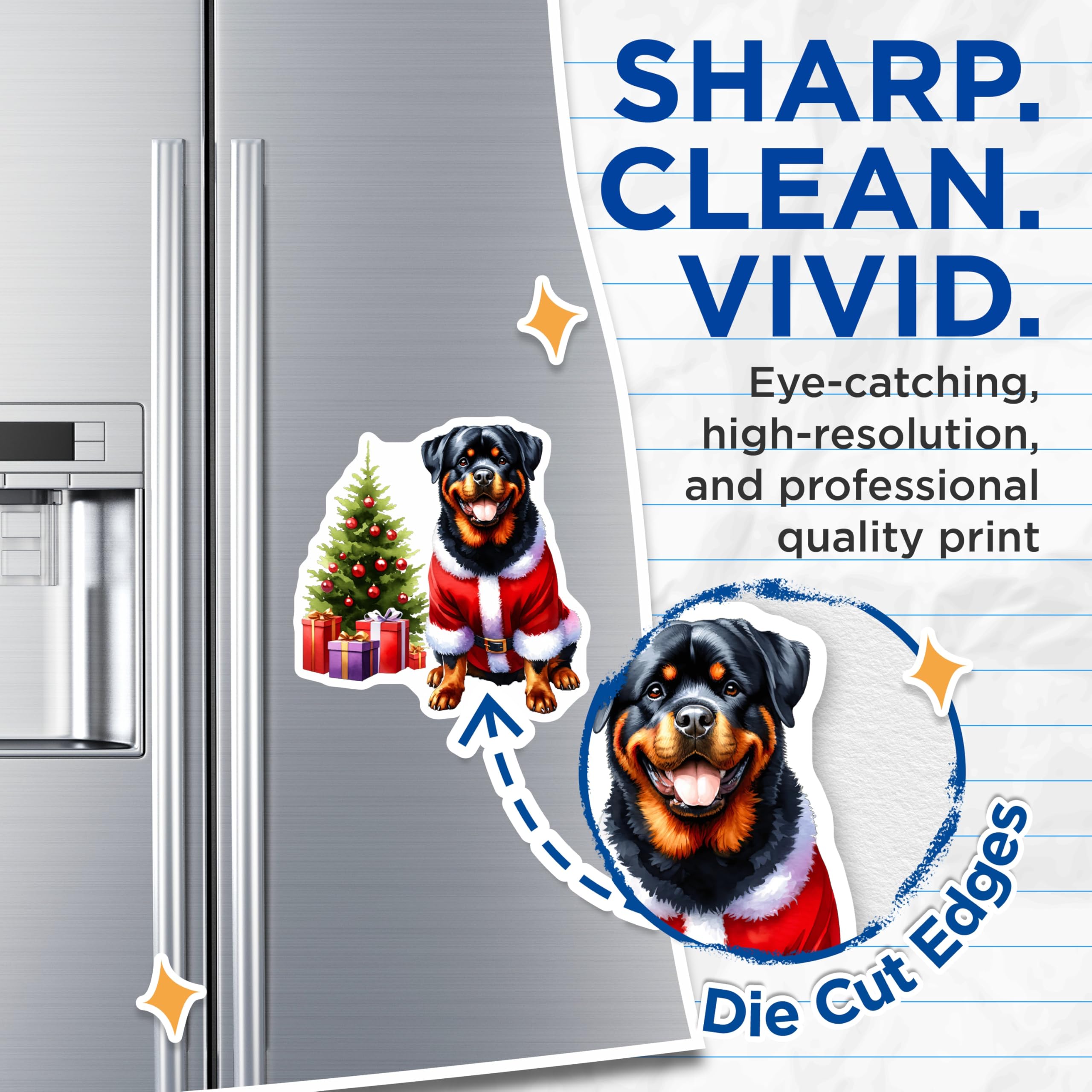 (2 Pack) Rottweiler Santa Magnets - Christmas Dog Decor - Pet Lover Holiday Accessory - 5 Inches On Longest Side - Thick Durable Magnet - Made in USA - MAG28058