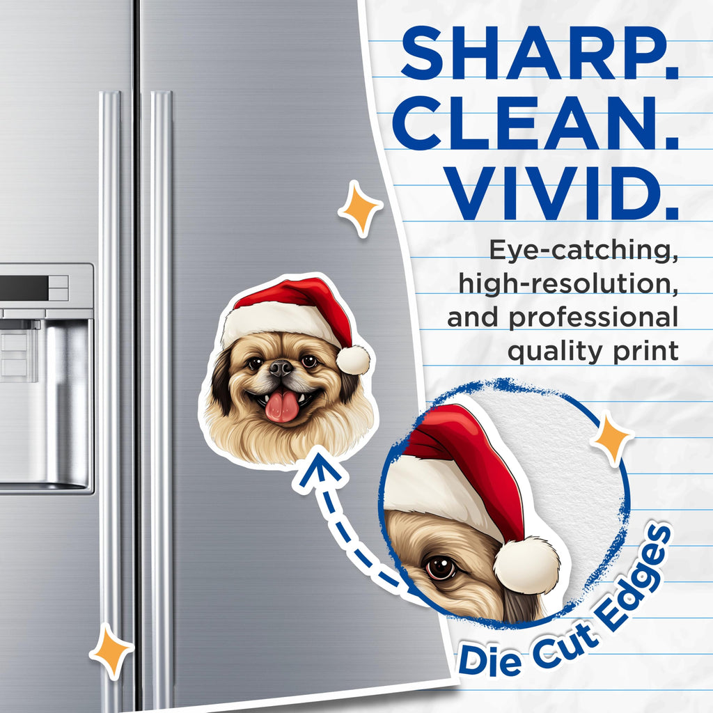 (2 Pack) Christmas Pekingese Dog Magnets - Festive Pet Decor - Winter Refrigerator Magnet - 5 Inches On Longest Side - Thick Durable Magnet - Made in USA - MAG27822