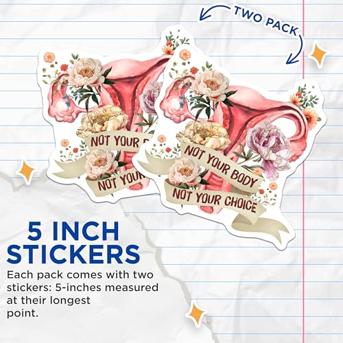 (2 Pack) Feminist Rights Stickers - Not Your Body Not Your Choice - 5" On Longest Side - Sticks to Smooth Flat Surfaces - Made in USA - BMCS9046 - BMCS9046