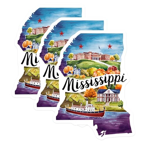 (3 Pack) Mississippi Decals - State Pride - Southern Charm- 3 Inches On Longest Side - Easy Peel & Apply - Made in USA - 3MCS5038