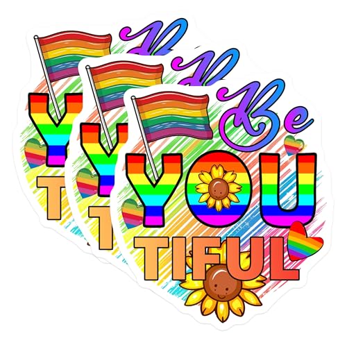 (3 Pack) LGBTQ Pride Decals - Be You Tiful - Sunflower Decals - 3 Inches On Longest Side - Easy Peel & Apply - Made in USA - 3MCS7943