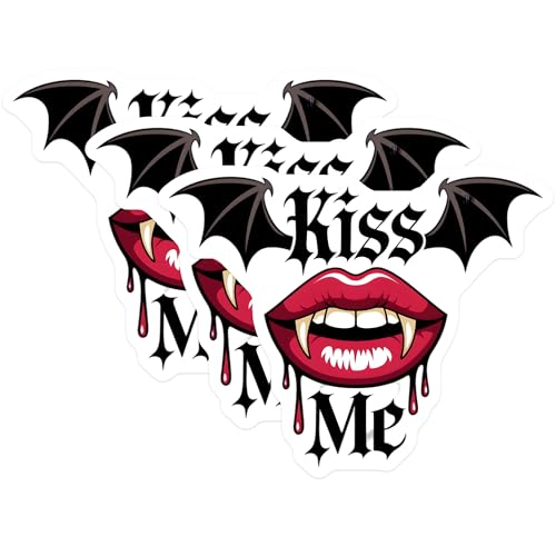 (3 Pack) Vampire Lips Decals - Bat Wings Stickers - Kiss Me Decals- 3 Inches On Longest Side - Easy Peel & Apply - Made in USA - 3MCS5857
