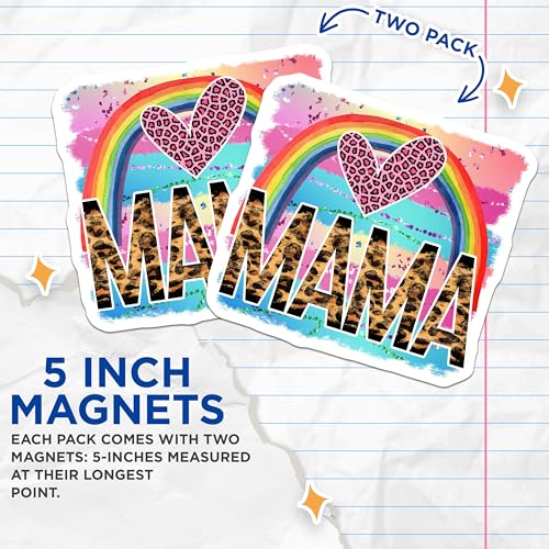(2 Pack) Mama Rainbow Heart Magnets - Colorful Leopard Print Decorative Magnets - Cute Mama Decor for Fridge - 5" On Longest Side - for Cars, Fridges, Toolboxes - Made in USA - MAG5640