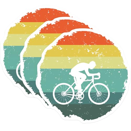 (3 Pack) Cycling Decals - Retro Biker - Laptop Decals - 3 Inches On Longest Side - Easy Peel & Apply - Made in USA - 3MCS4314