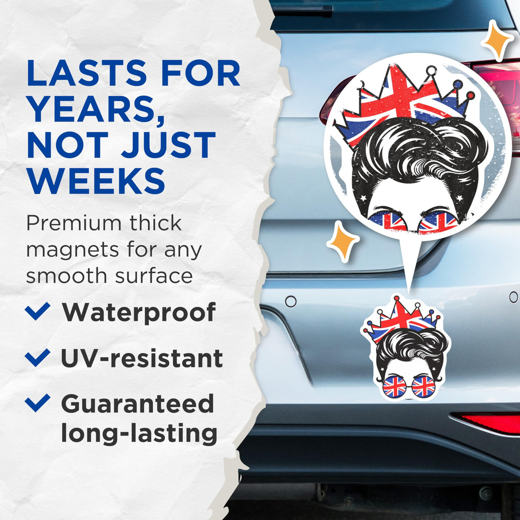 (2 Pack) British Queen Magnets - Union Jack - Novelty Fridge Magnets - 5" On Longest Side - Premium Magnet - for Cars, Refrigerators, Toolboxes, Lockers - Made in USA - MAG17317