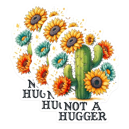 (3 Pack) Not A Hugger Decals - Cactus Sunflower Stickers - Funny Sarcastic Decals - 3 Inches On Longest Side - Easy Peel & Apply - Made in USA - 3MCS0267
