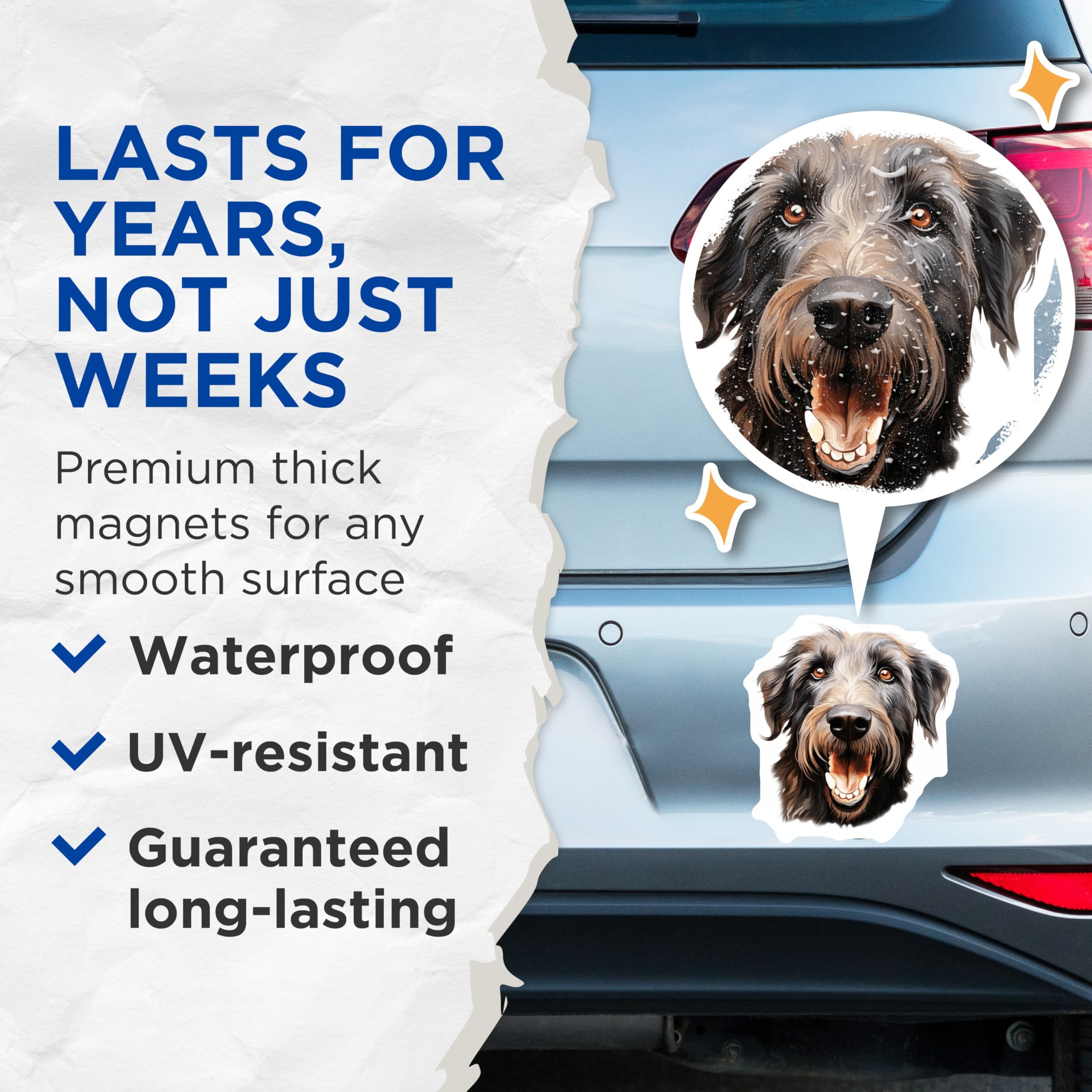 (2 Pack) Adorable Shaggy Dog Magnets - Happy Smiling Canine Refrigerator Decor - Pet Owner Animal Lover Collectible Art - 5 Inches On Longest Side - Thick Durable Magnet - Made in USA - MAG30180