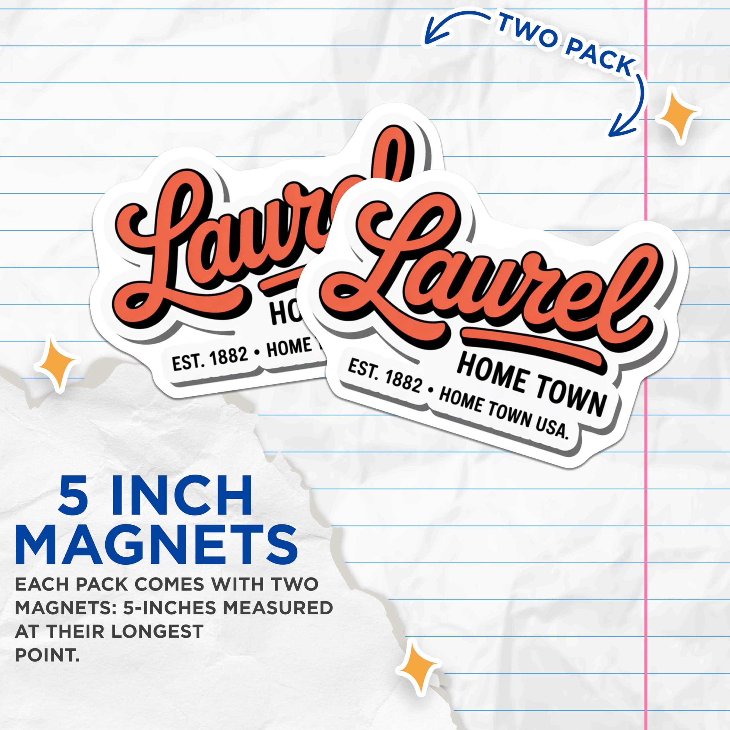 (2 Pack) Laurel Hometown Magnets - Est 1882 USA Souvenir - Vintage Community Pride - Retro Local Identity - 5 Inches On Longest Side - Thick Durable Magnet - Made in USA - MAG19140