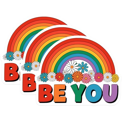 (3 Pack) Rainbow Flower Decals - Be You Sticker - Laptop Decoration - 3 Inches On Longest Side - Easy Peel & Apply - Made in USA - 3MCS2674
