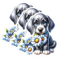 (3 Pack) Cute Puppy Decals - Dog with Flowers - Adorable Animal Decals - 3 Inches On Longest Side - Easy Peel & Apply - Made in USA - 3MCS8350
