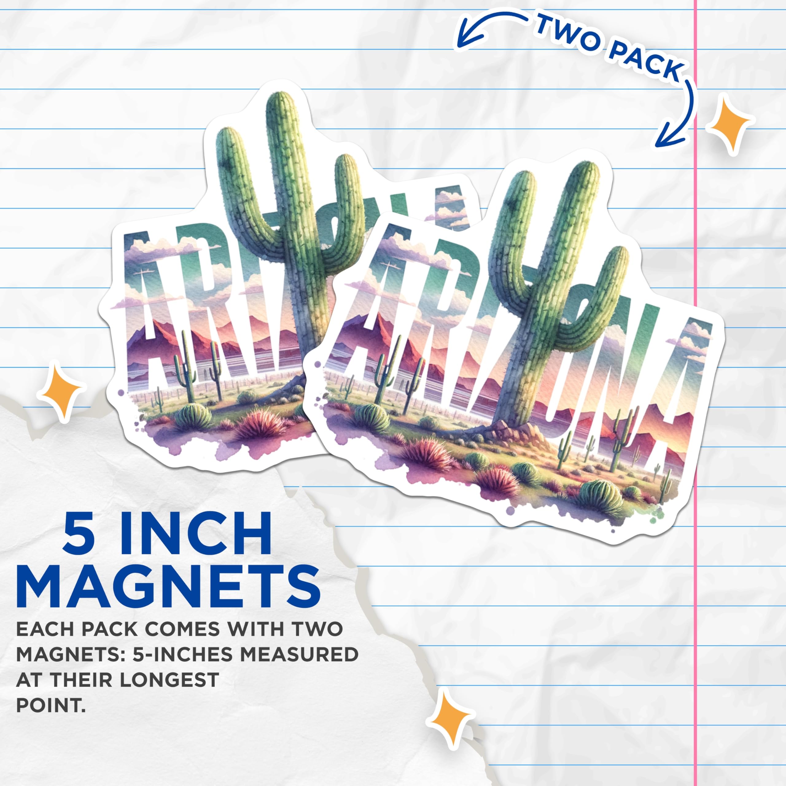 (2 Pack) Arizona Desert Magnets - Saguaro Cactus - Southwest Decor - 5" On Longest Side - Premium Magnet - for Cars, Refrigerators, Toolboxes, Lockers - Made in USA - MAG18547