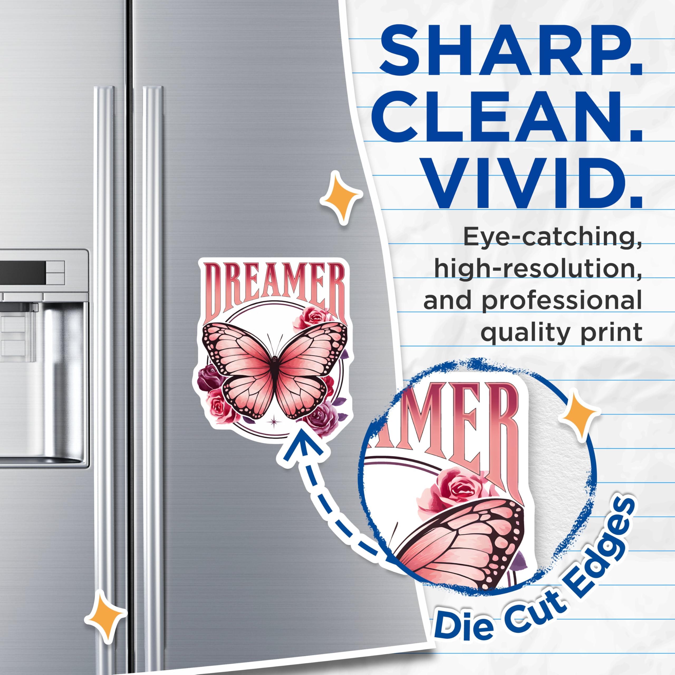 (2 Pack) Dreamer Butterfly Magnets - Floral Rose Decor - Inspirational Pink Art Magnets - 5" On Longest Side - Premium Magnet - for Cars, Refrigerators, Toolboxes, Lockers - Made in USA - MAG17646