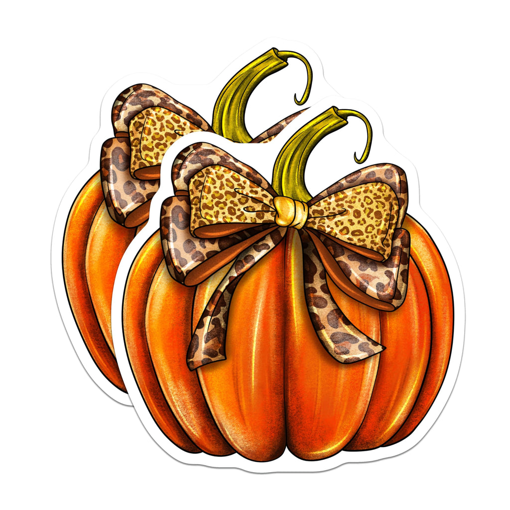(2 Pack) Leopard Print Pumpkin Magnets - Autumn Farmhouse Decor - Fall Kitchen Fridge Decor - 5 Inches On Longest Side - Thick Durable Magnet - Made in USA - MAG28079