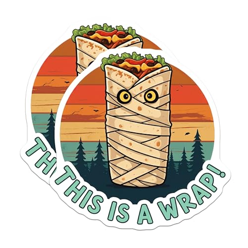 (2 Pack) Funny Food Stickers - This is a Wrap - Retro Food Meme - Cute Burrito - Food Lovers - 5" On Longest Side - Sticks to Smooth Flat Surfaces - Made in USA - BMCS5521