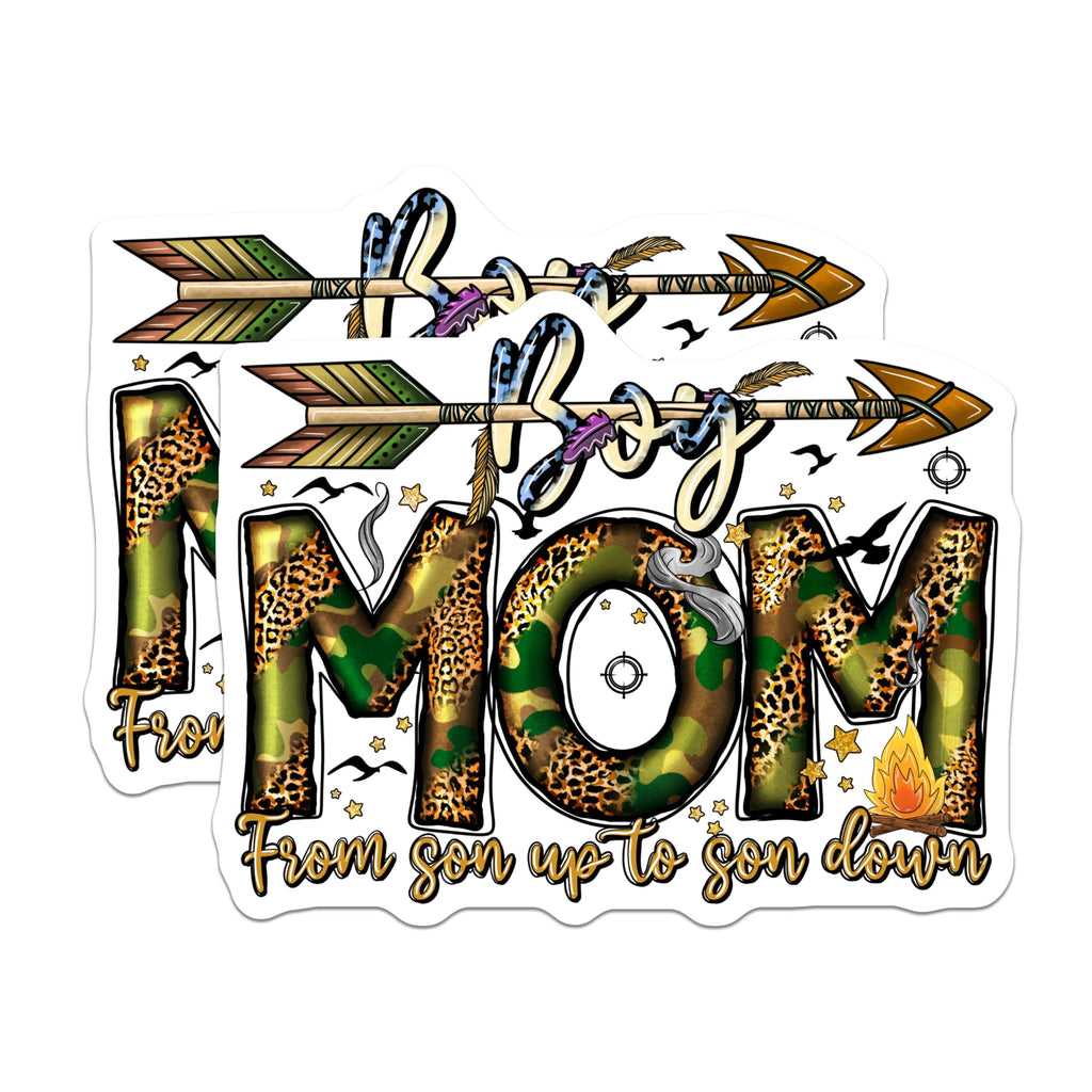 (2 Pack) Boy Mom Magnets - Camo Leopard Print - Proud Mother of Sons - Outdoorsy Mom Decor - 5 Inches On Longest Side - Thick Durable Magnet - Made in USA - MAG29569