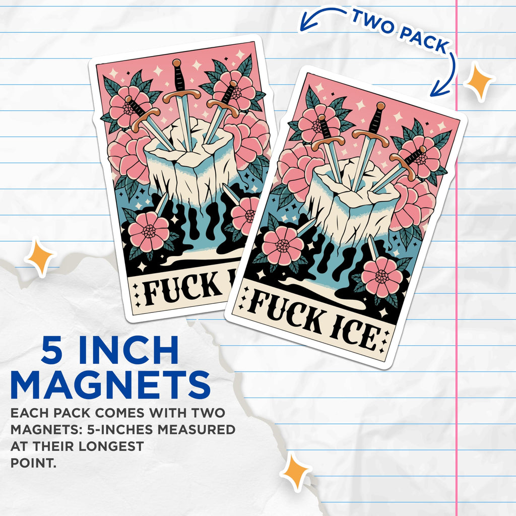 (2 Pack) Fuck ICE Magnets - Edgy Rebellious Statement Decor - Traditional Tattoo Art Kitchen Fridge Locker Display - 5 Inches On Longest Side - Thick Durable Magnet - Made in USA - MAG20671