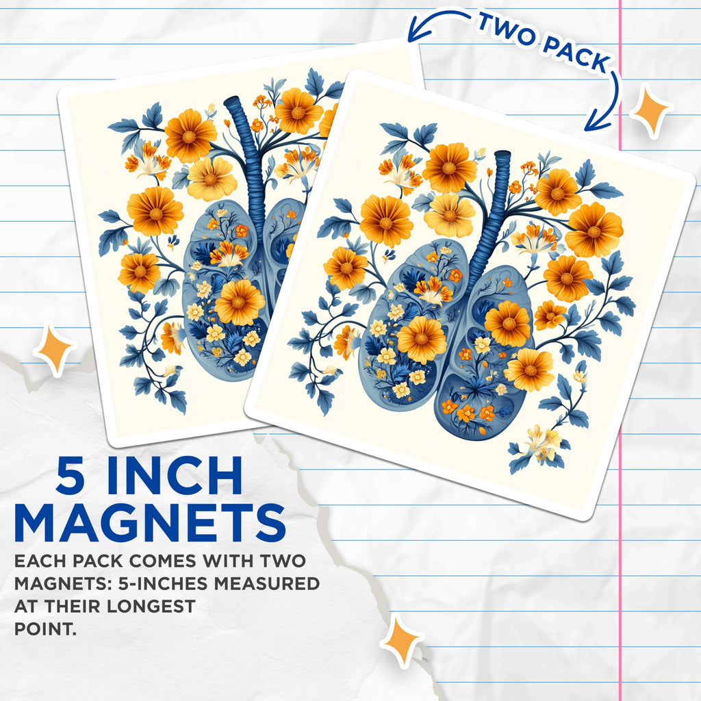 (2 Pack) Floral Lungs Magnets - Anatomical Flower Art - Respiratory System Decor - 5 Inches On Longest Side - Thick Durable Magnet - Made in USA - MAG25800
