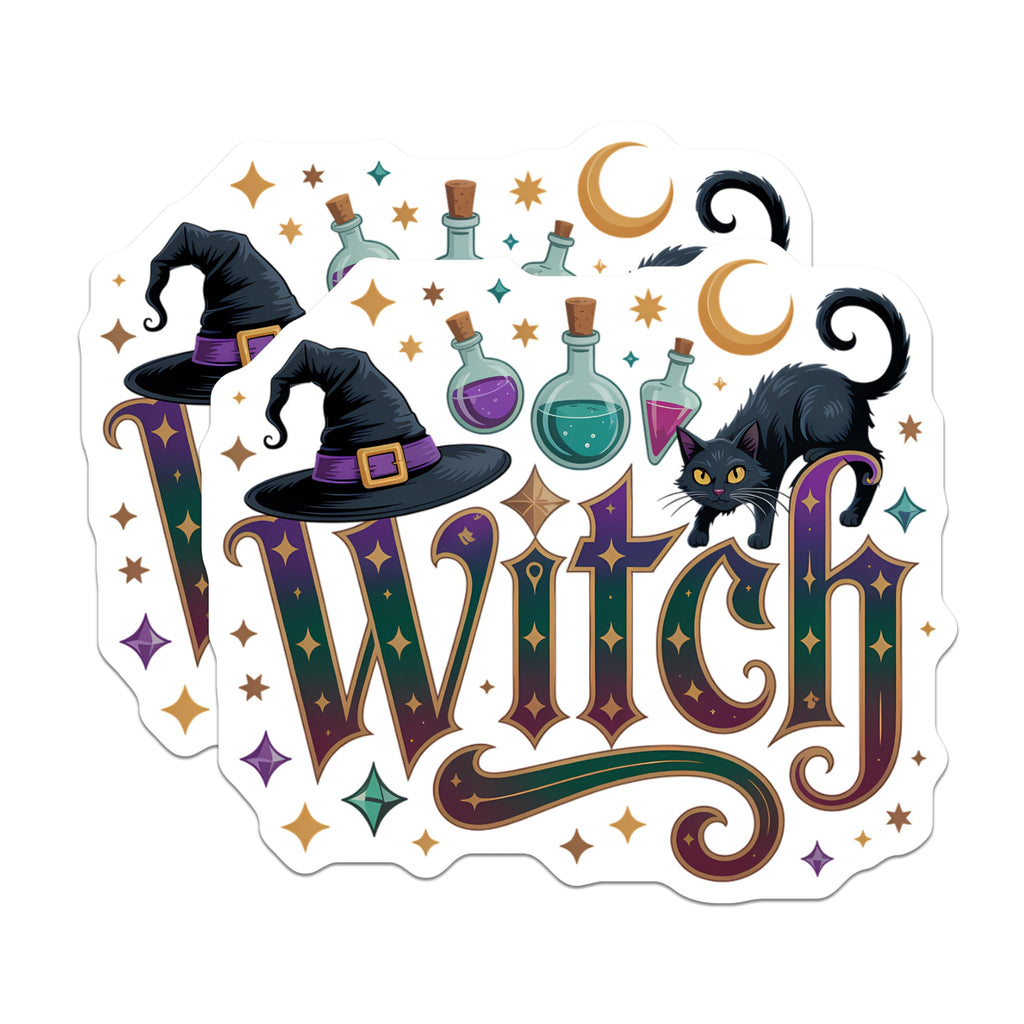 (2 Pack) Witchy Magnets - Black Cat Familiar Potion Bottles - Halloween Decor Gothic Fantasy Celestial Art Magnet Set - 5 Inches On Longest Side - Thick Durable Magnet - Made in USA - MAG22067
