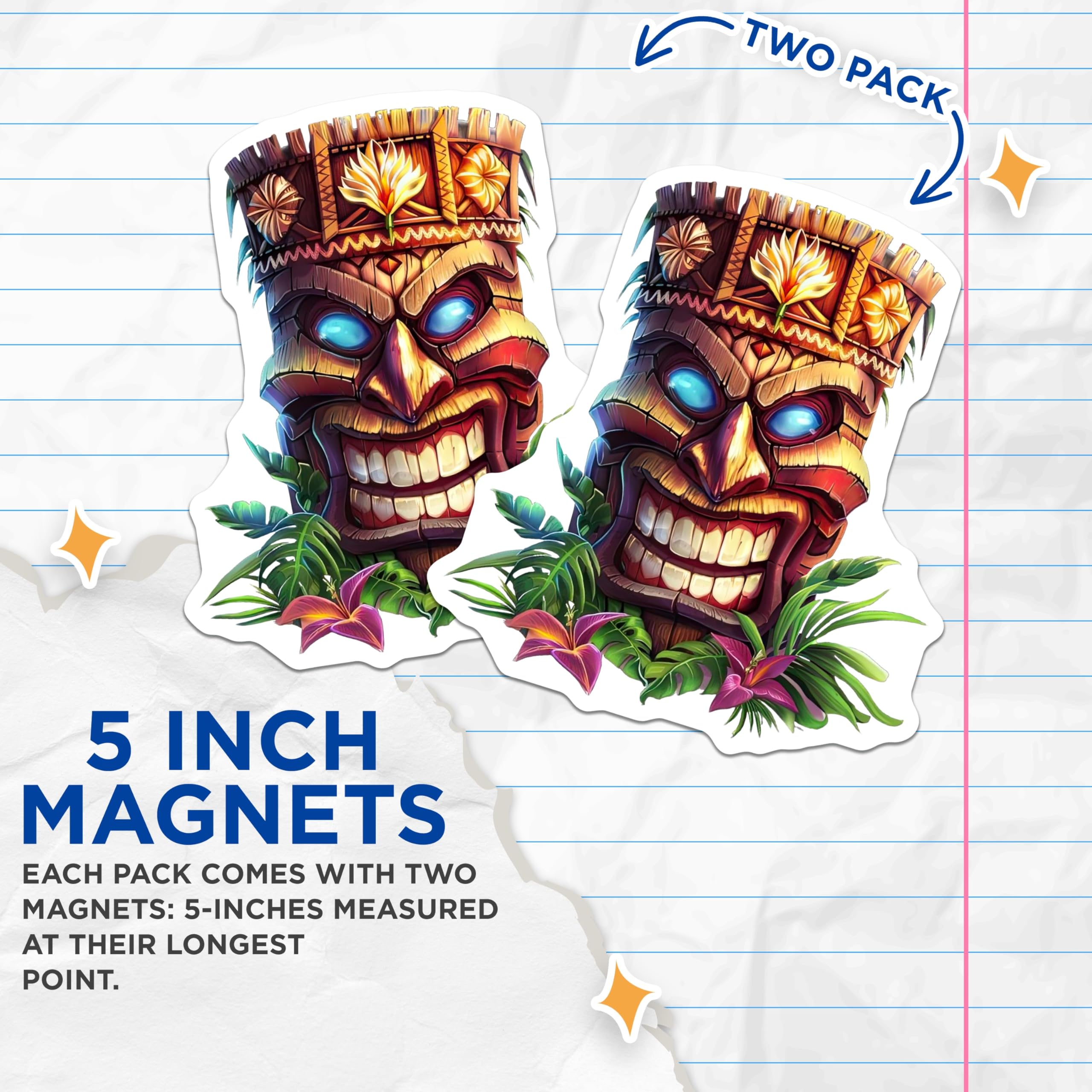 (2 Pack) Tiki Mask Magnets - Tropical Decor - Hawaiian Luau Accessories - 5 Inches On Longest Side - Thick Durable Magnet - Made in USA - MAG21088