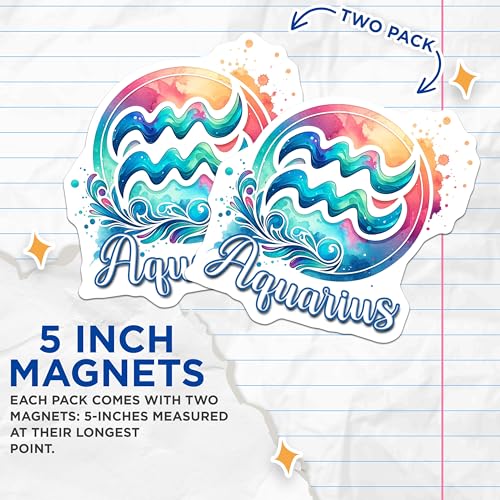 (2 Pack) Aquarius Horoscope Magnets - Zodiac Sign Decor - Astrological Sign Stickers - 5" On Longest Side - for Cars, Fridges, Toolboxes - Made in USA - MAG7019