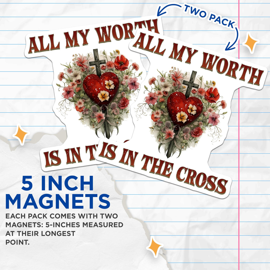 (2 Pack) Christian Faith Magnets - Religious Cross Heart - Inspirational Floral Devotional Magnets for Refrigerator Decor - 5 Inches On Longest Side - Thick Durable Magnet - Made in USA - MAG25330