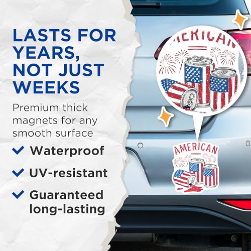 (2 Pack) American Flag Can Magnets Magnets - Patriotic - 4th of July Decoration - 5" On Longest Side - Made in USA - Sticks to Refrigerators & Metal Surfaces - MAG8507