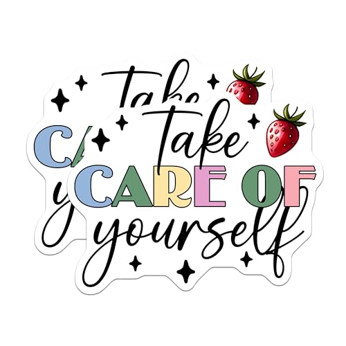 (2 Pack) Take Care of Yourself Stickers - Motivational - Wellness - 5" On Longest Side - Sticks to Smooth Flat Surfaces - Made in USA - BMCS8246