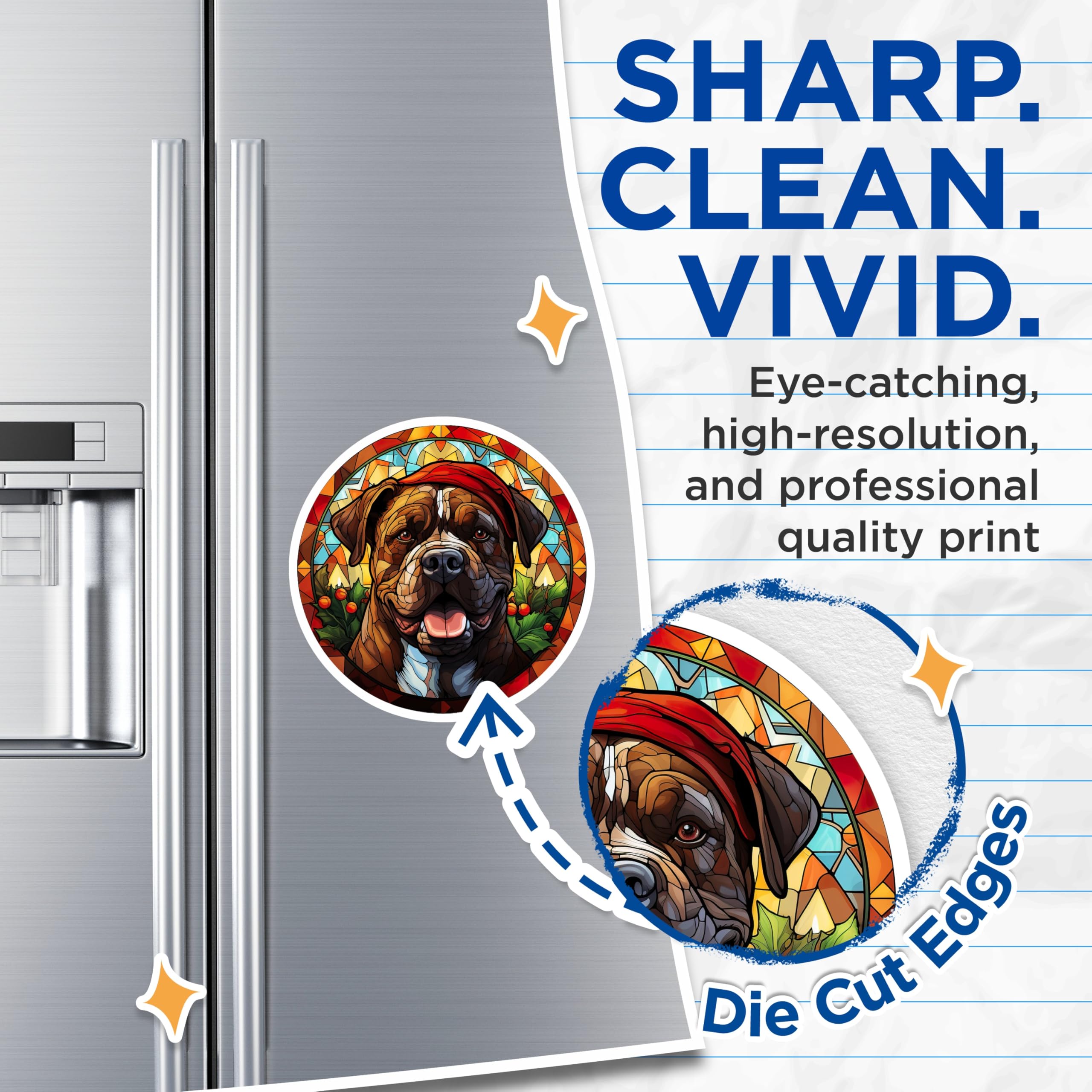 (2 Pack) Stained Glass Bulldog Magnets - Christmas Dog Holiday Decor - Pet Lover Refrigerator Art - 5 Inches On Longest Side - Thick Durable Magnet - Made in USA - MAG26986