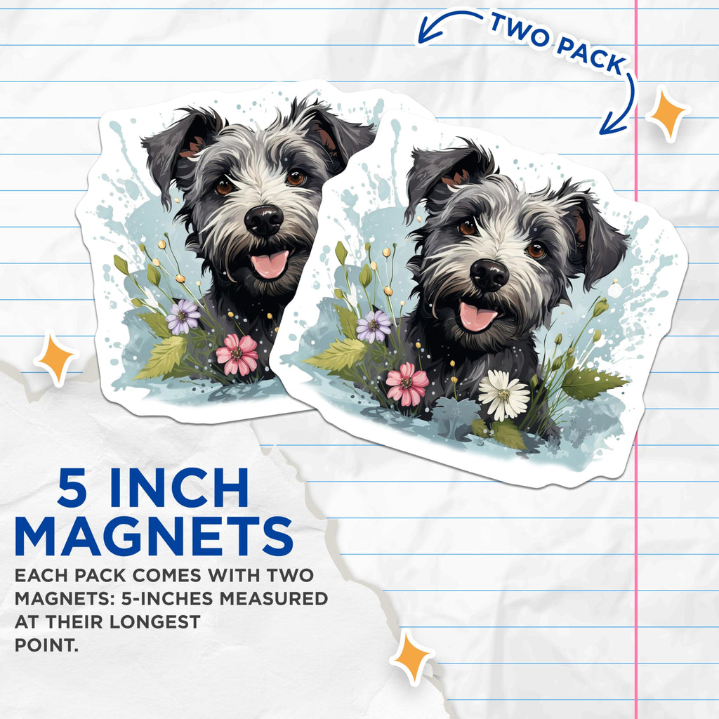 (2 Pack) Schnauzer Dog Magnets - Floral Spring Decor - Pet Lover Home Decor - Cute Animal Fridge Magnets - 5 Inches On Longest Side - Thick Durable Magnet - Made in USA - MAG29015