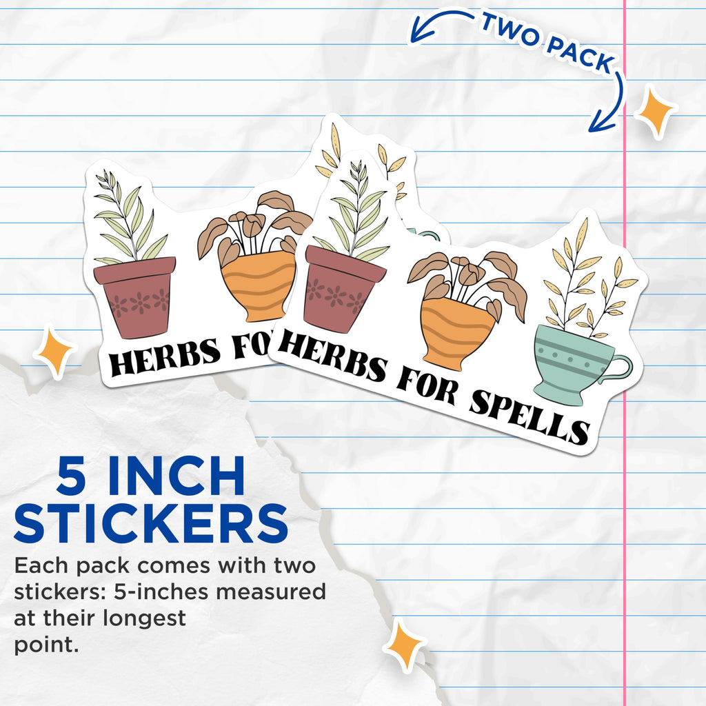 (2 Pack) Herbs for Spells Stickers - Witchy Decor - Plant Lover Sticker - 5" On Longest Side - Sticks to Smooth Flat Surfaces - Made in USA - BMCS18949
