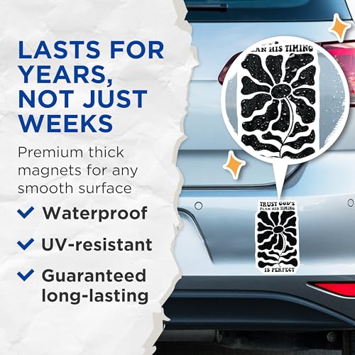 (2 Pack) Trust Gods Plan His Timing is Perfect Magnets - Motivational Quote - Inspirational Flower - 5" On Longest Side - for Cars, Refrigerators, Toolboxes, Lockers - Made in USA BMCS3089