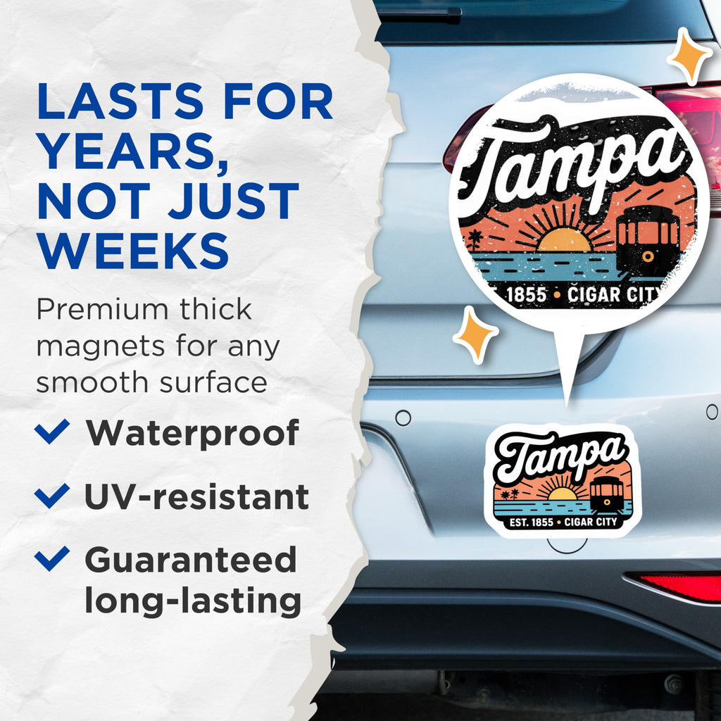 (2 Pack) Tampa Florida Magnets - Cigar City - Cityscape Decoration Souvenir - 5" On Longest Side - Premium Magnet - for Cars, Refrigerators, Toolboxes, Lockers - Made in USA - MAG18559