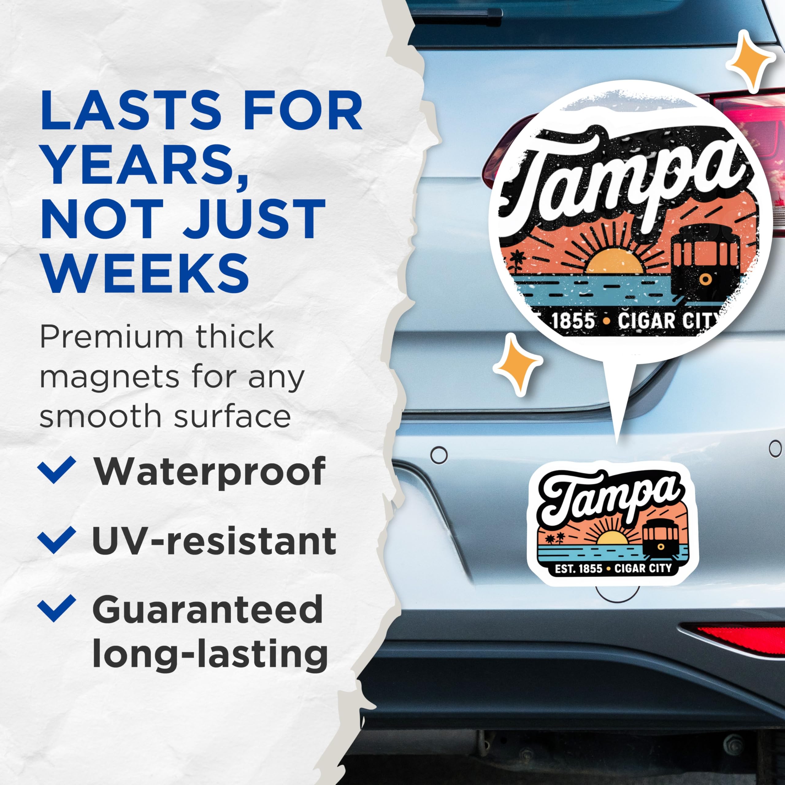 (2 Pack) Tampa Florida Magnets - Cigar City - Cityscape Decoration Souvenir - 5" On Longest Side - Premium Magnet - for Cars, Refrigerators, Toolboxes, Lockers - Made in USA - MAG18559