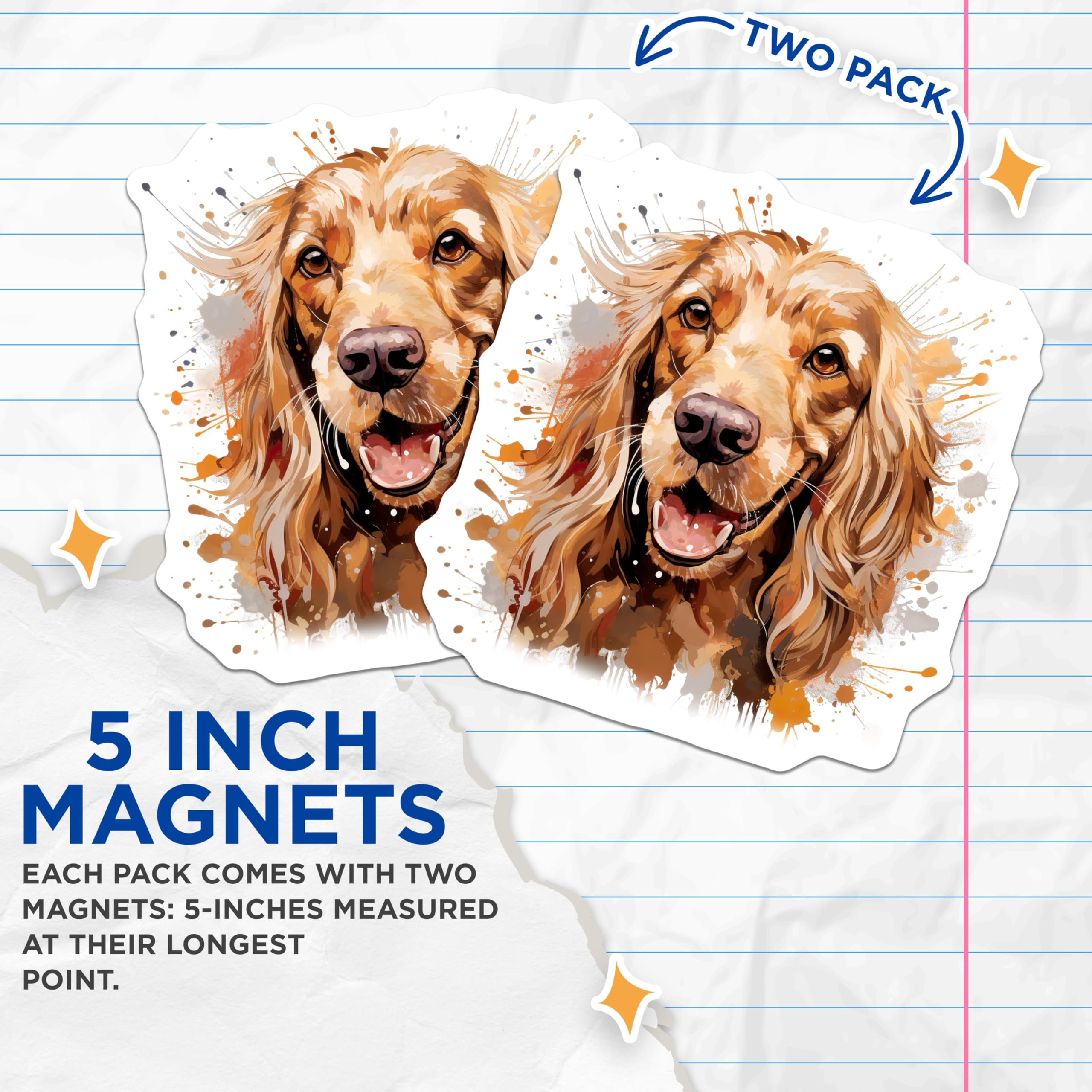 (2 Pack) Watercolor Dog Magnets - Happy Spaniel Art - Pet Lover Decor - 5 Inches On Longest Side - Thick Durable Magnet - Made in USA - MAG27919