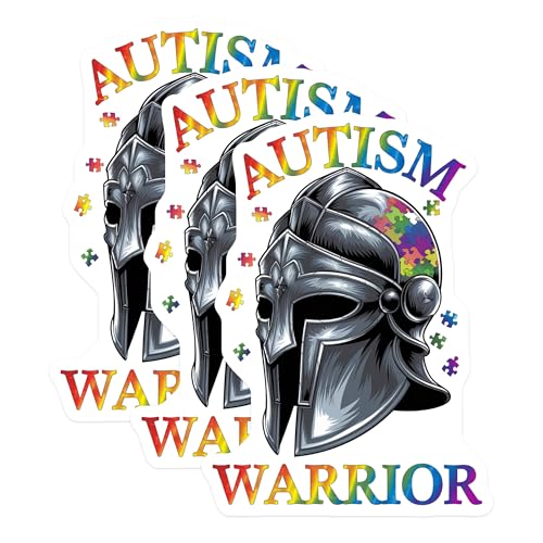 (3 Pack) Autism Warrior Decals - Autism Awareness - Spartan Helmet Vinyl Decals - 3 Inches On Longest Side - Easy Peel & Apply - Made in USA - 3MCS0052