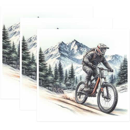(3 Pack) Mountain Bike Decals - Biking in Snow Sticker - Cycling Laptop Decals - 3 Inches On Longest Side - Easy Peel & Apply - Made in USA - 3MCS1366