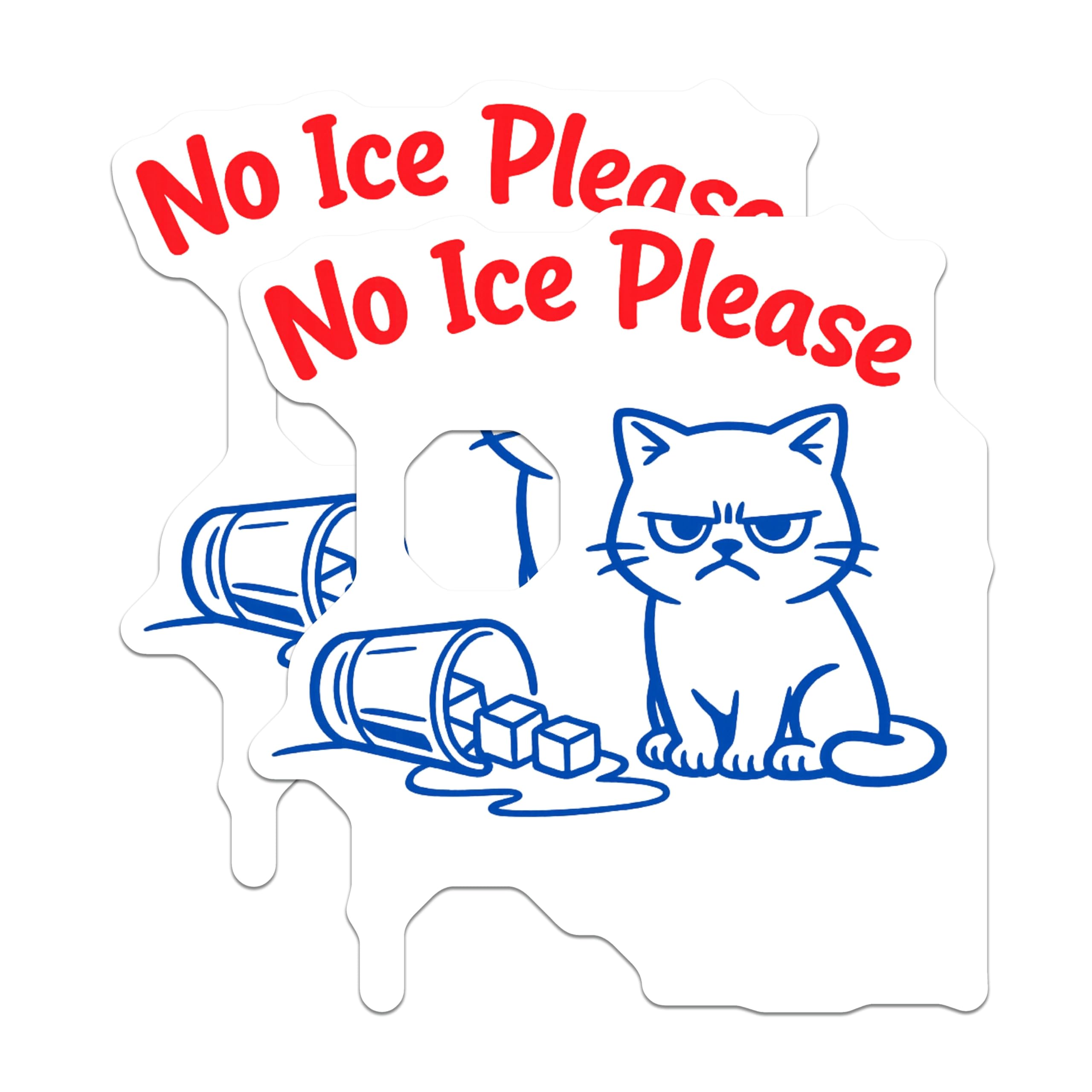 (2 Pack) No Ice Please Cat Magnets - Grumpy Kitty Beverage Statement - Funny Refrigerator Locker Decor - 5 Inches On Longest Side - Thick Durable Magnet - Made in USA - MAG22865