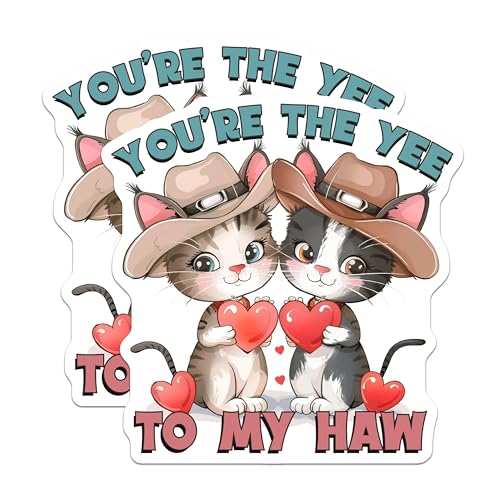 (2 Pack) Cute Cat Magnets - Cowboy Cat Lover - Kittens Holding Hearts - Love You Magnet - 5" On Longest Side - for Cars, Fridges, Toolboxes - Made in USA - MAG4357