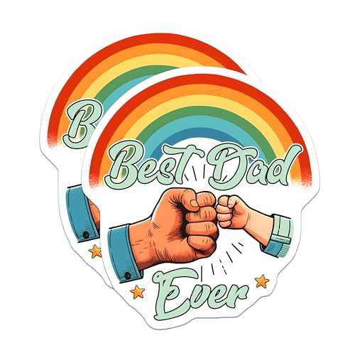(2 Pack) Dad Best Dad Ever Stickers - Funny Meme - Fist Bump - 5" On Longest Side - Sticks to Smooth Flat Surfaces - Made in USA - BMCS7476