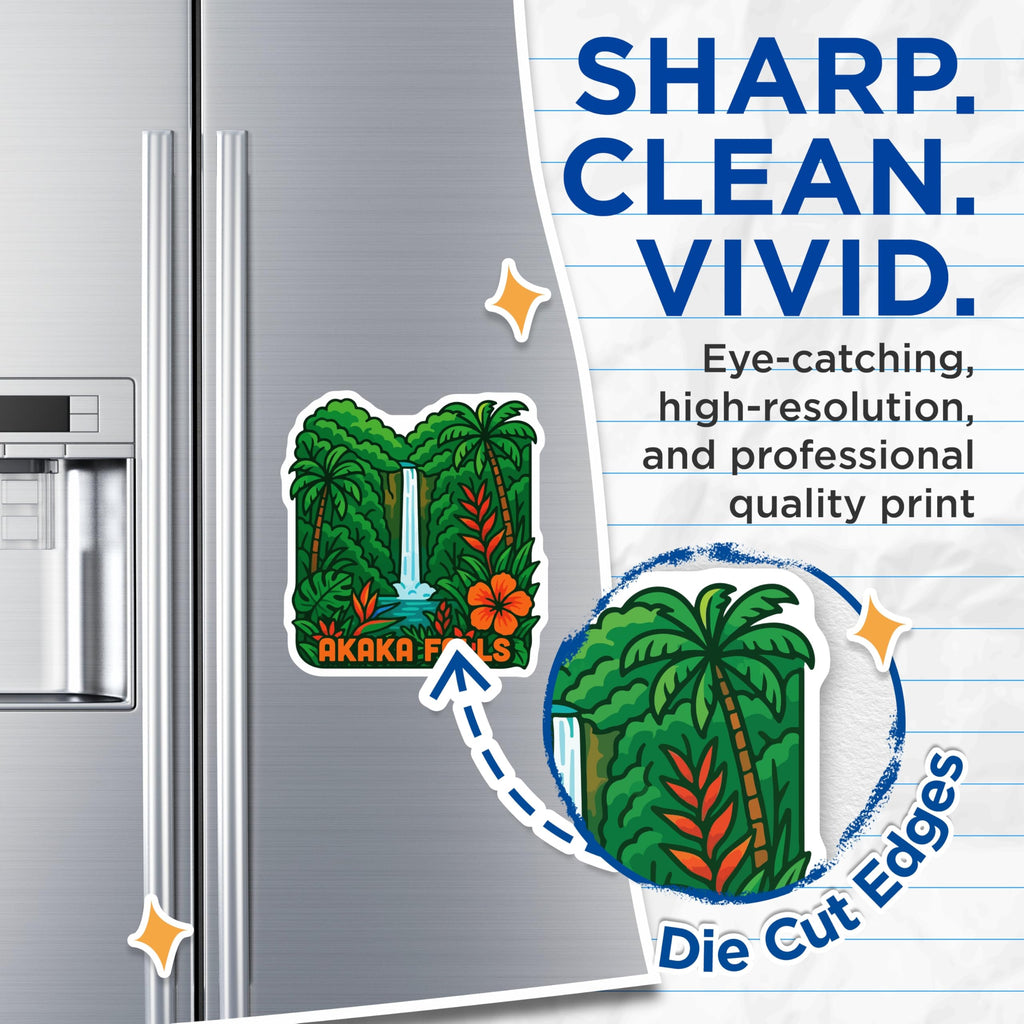 (2 Pack) Akaka Falls Magnets - Hawaii Island Travel Souvenirs - Tropical Waterfall Landscape Fridge Decor - 5 Inches On Longest Side - Thick Durable Magnet - Made in USA - MAG19991