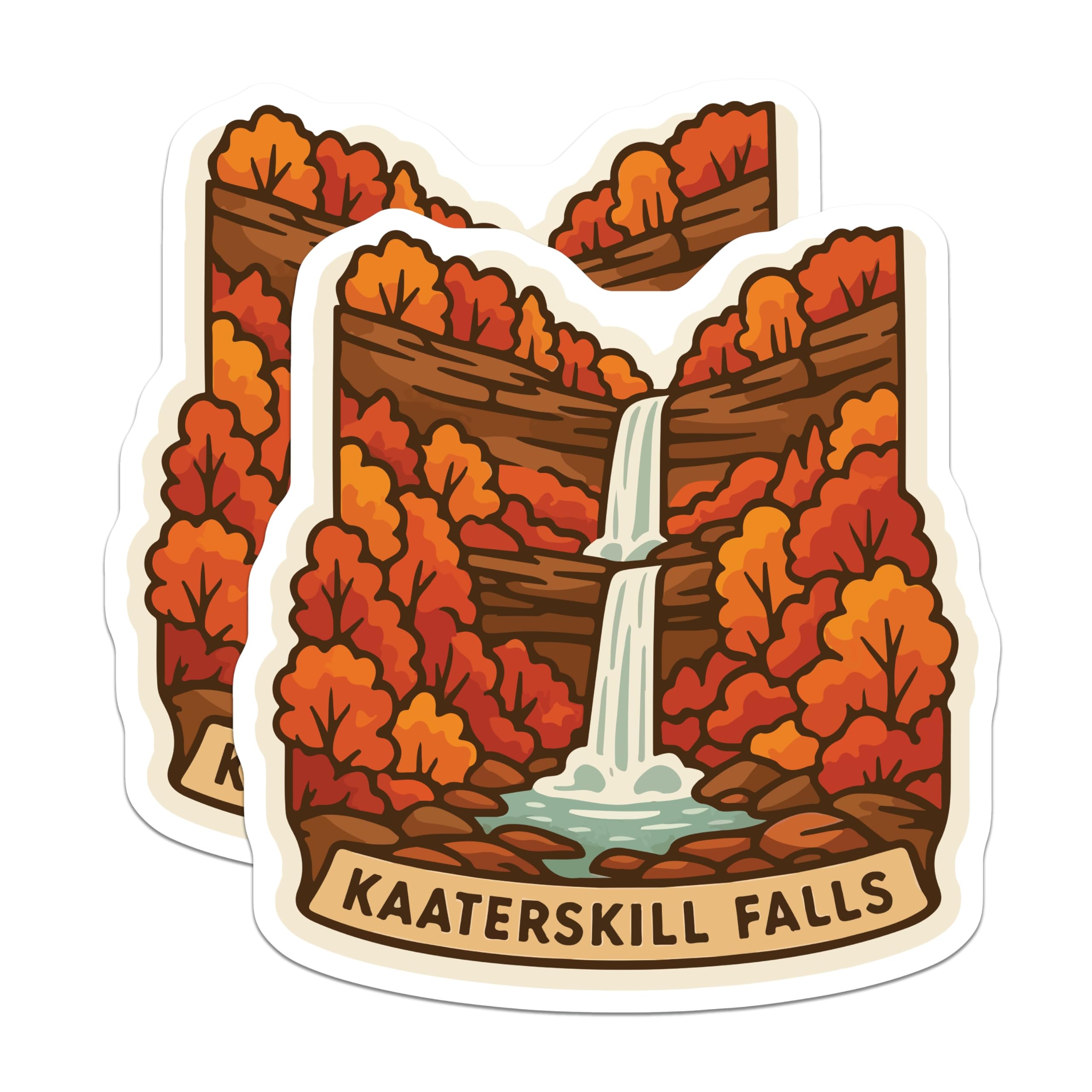 (2 Pack) Kaaterskill Falls Magnets - Fall Foliage Scenery - New York State Nature Art - 5 Inches On Longest Side - Thick Durable Magnet - Made in USA - MAG20066