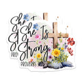 (2 Pack) She is Strong Magnets - Proverbs 31:25 - Inspirational Christian - Flower Cross - 5" On Longest Side - for Cars, Fridges, Toolboxes - Made in USA - MAG4311