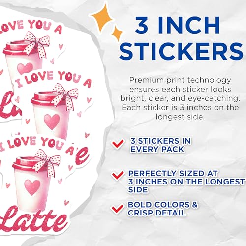 (3 Pack) Coffee Love Decals - Latte Heart - Laptop Decals - 3 Inches On Longest Side - Easy Peel & Apply - Made in USA - 3MCS2276