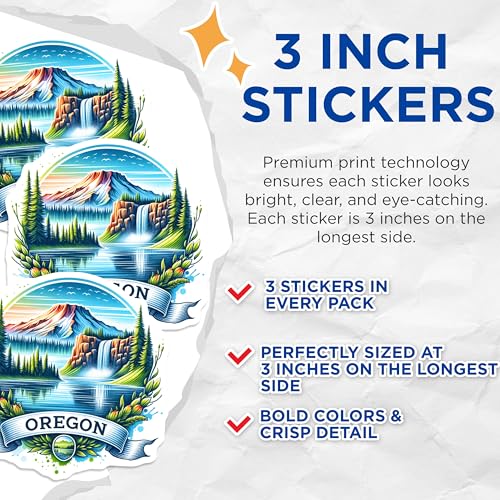 (3 Pack) Oregon Decals - Laptop Decal - State Pride- 3 Inches On Longest Side - Easy Peel & Apply - Made in USA - 3MCS5395