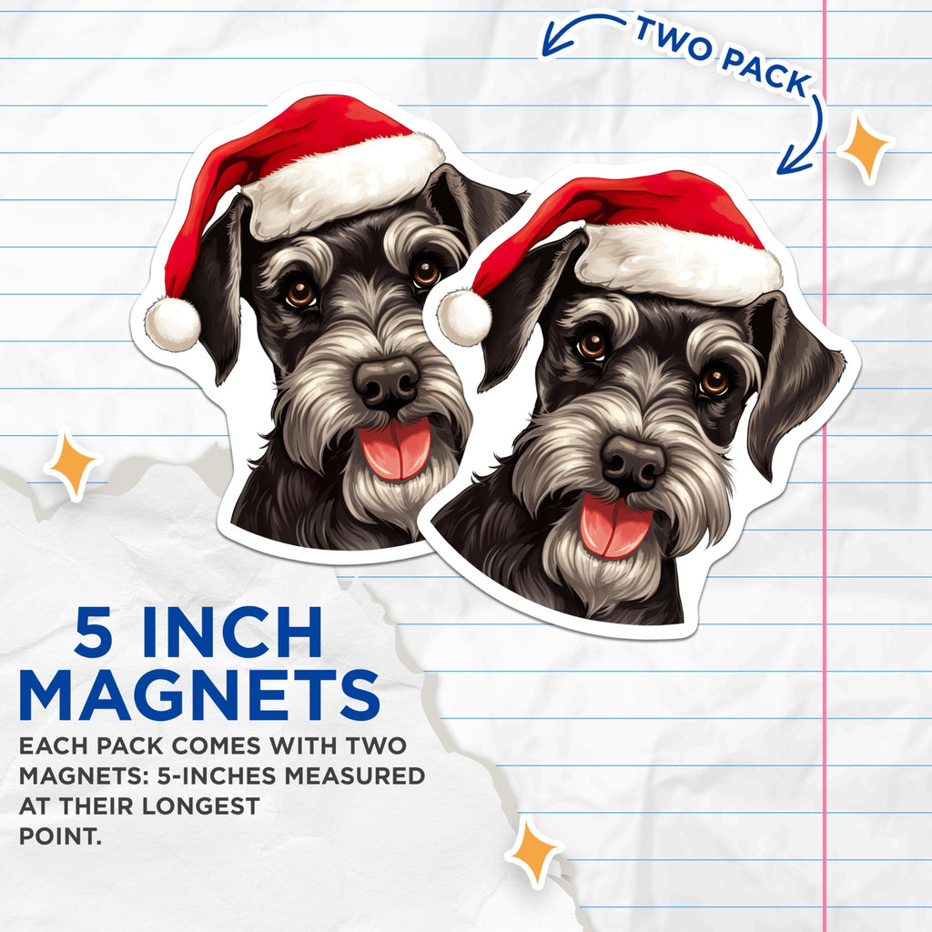 (2 Pack) Schnauzer Christmas Magnets - Santa Hat Dog Decor - Holiday Pet Fridge Magnets - Winter Animal Magnet - 5 Inches On Longest Side - Thick Durable Magnet - Made in USA - MAG29092