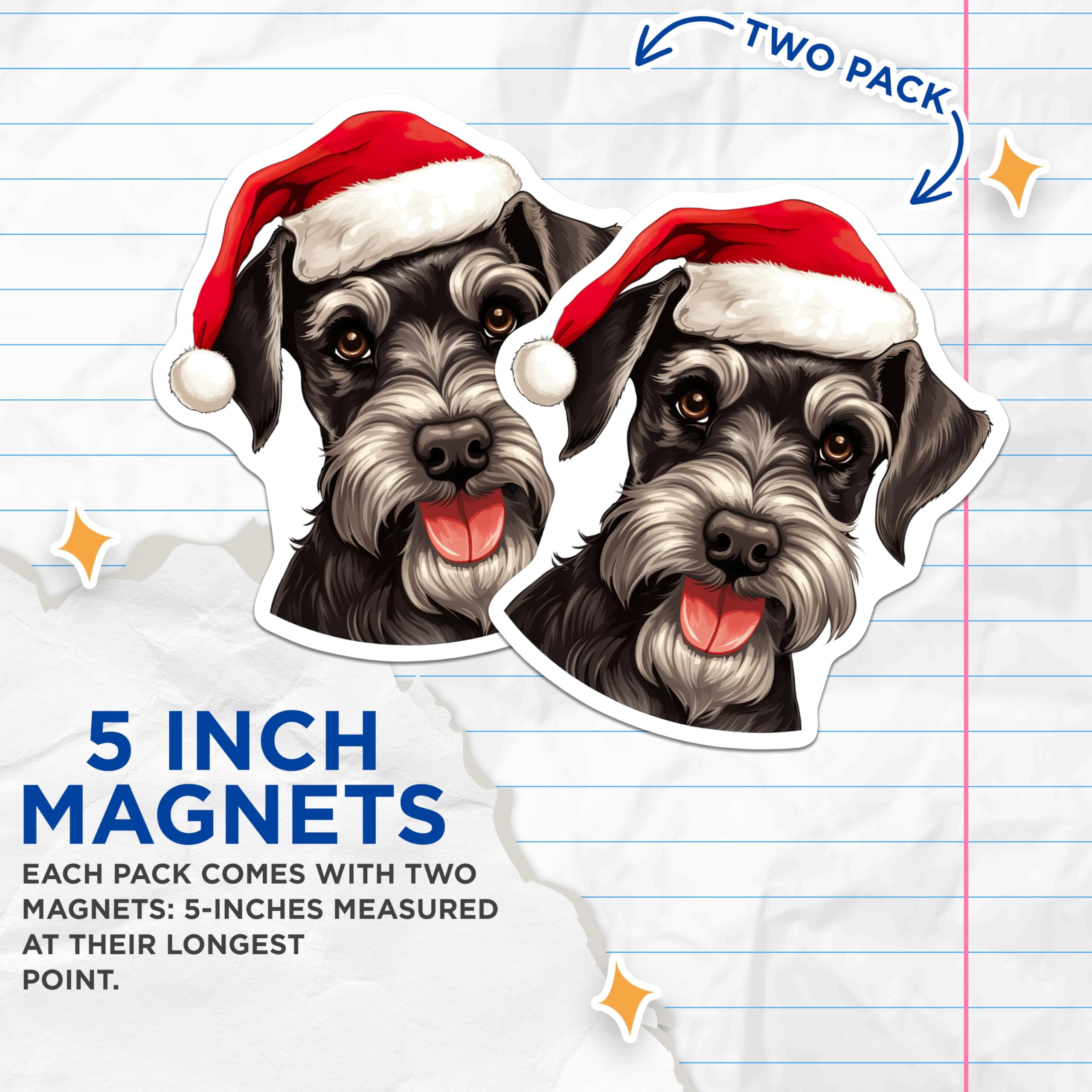 (2 Pack) Schnauzer Christmas Magnets - Santa Hat Dog Decor - Holiday Pet Fridge Magnets - Winter Animal Magnet - 5 Inches On Longest Side - Thick Durable Magnet - Made in USA - MAG29092