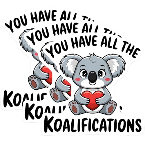 (3 Pack) Koalafications Decals - Cute Koala Bear - Funny Pun Decal - 3 Inches On Longest Side - Easy Peel & Apply - Made in USA - 3MCS2539