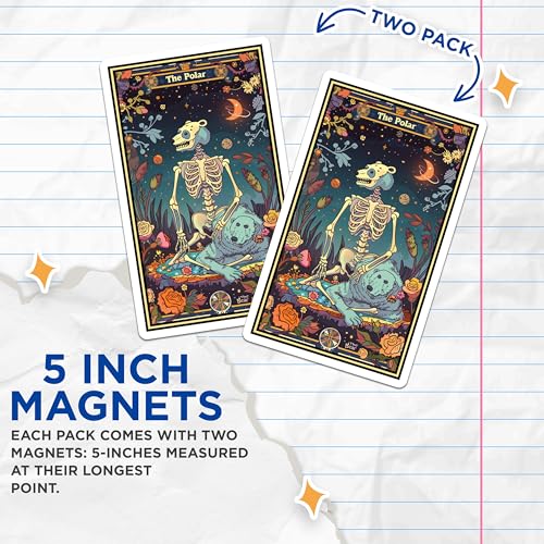 (2 Pack) The Polar Bear Skeleton Magnets - Animal Tarot Card Artwork - Unique Fridge Magnets - Skeleton Bear Kitchen - 5" On Longest Side - for Cars, Fridges, Toolboxes - Made in USA - MAG3665