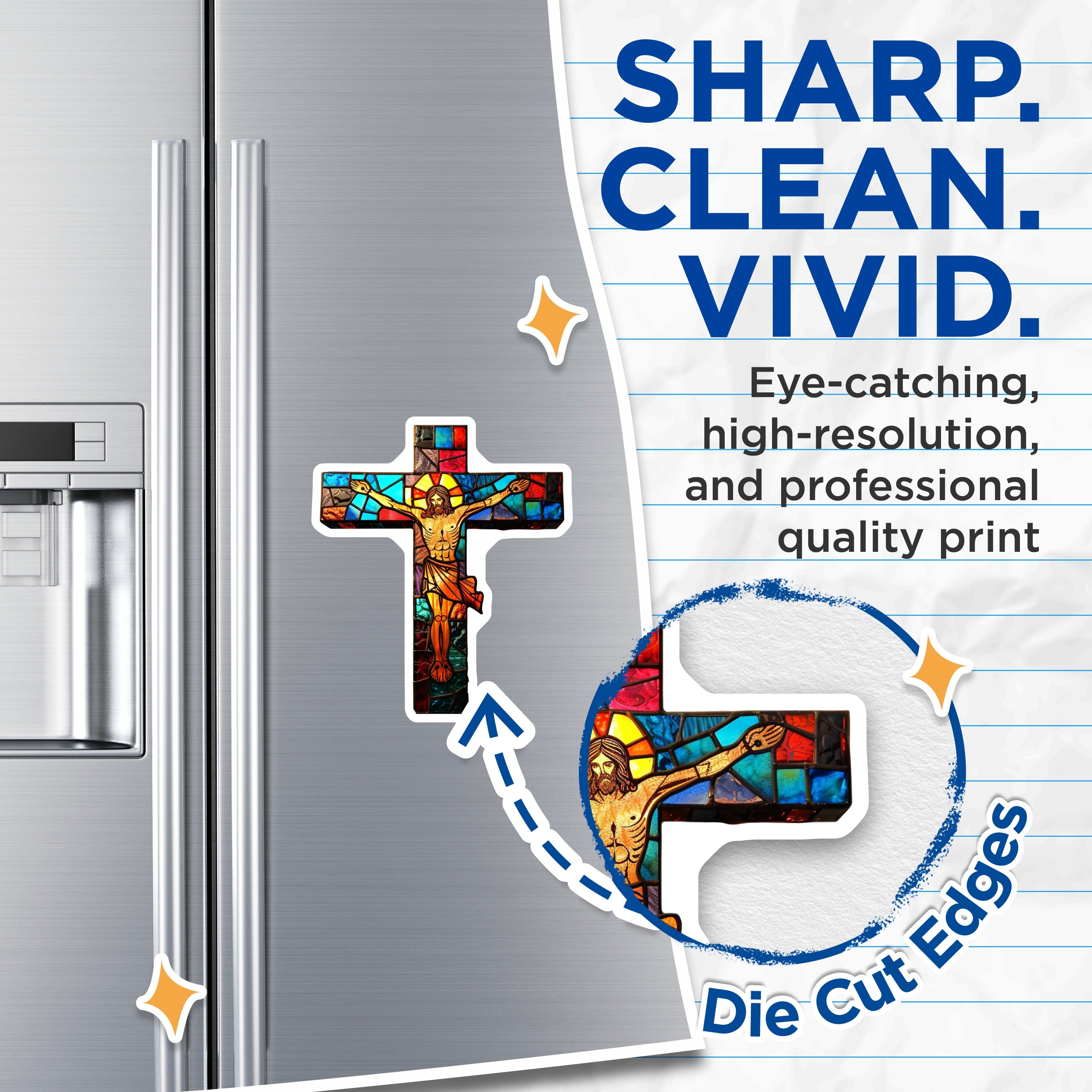 (2 Pack) Stained Glass Cross Magnets - Jesus Christ Crucifix - Christian Kitchen Decor Faith Home - 5 Inches On Longest Side - Thick Durable Magnet - Made in USA - MAG37857